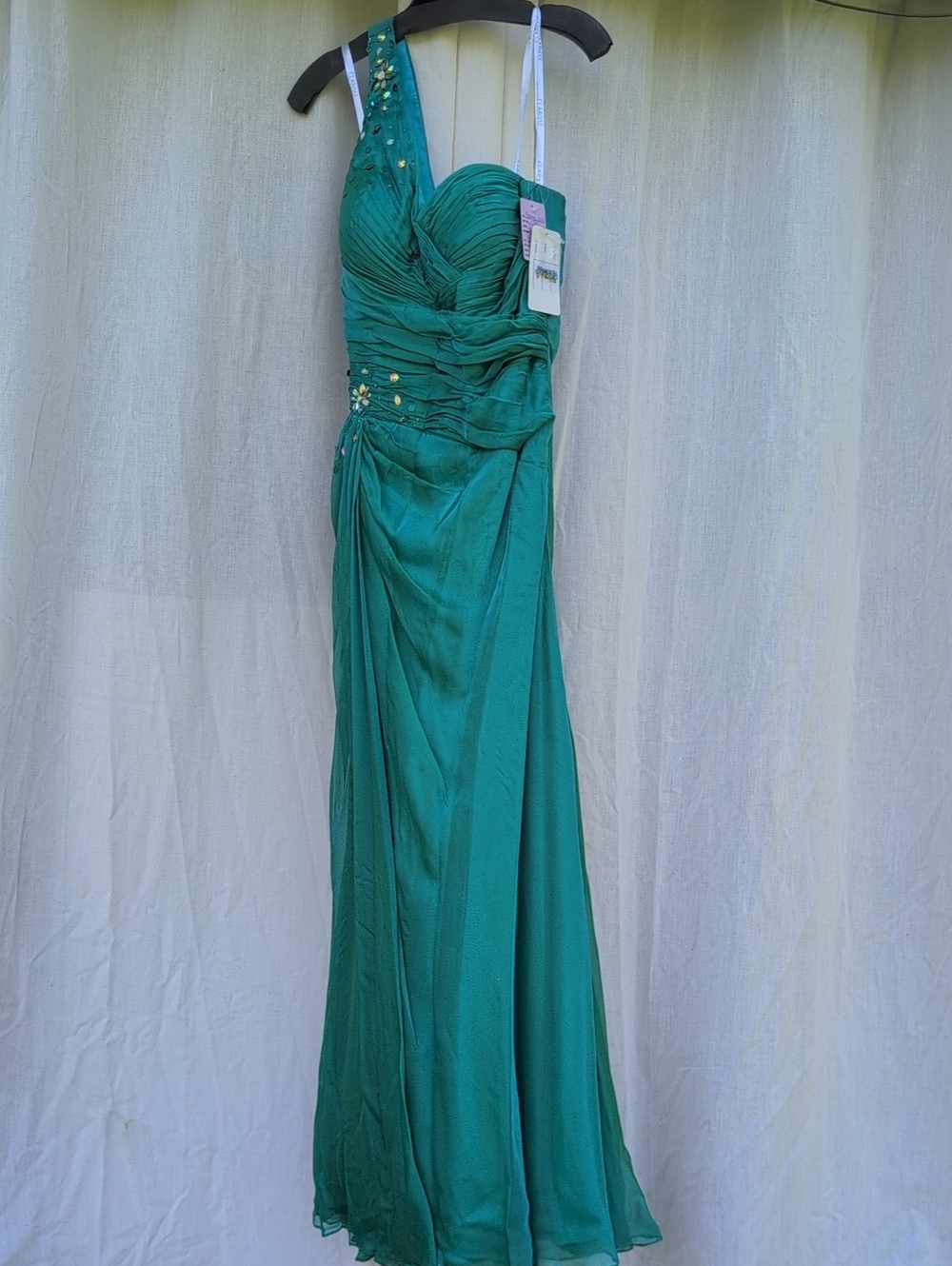 Clarisse - Size 14 - Teal One-Shoulder Evening Gown with Beaded Accent